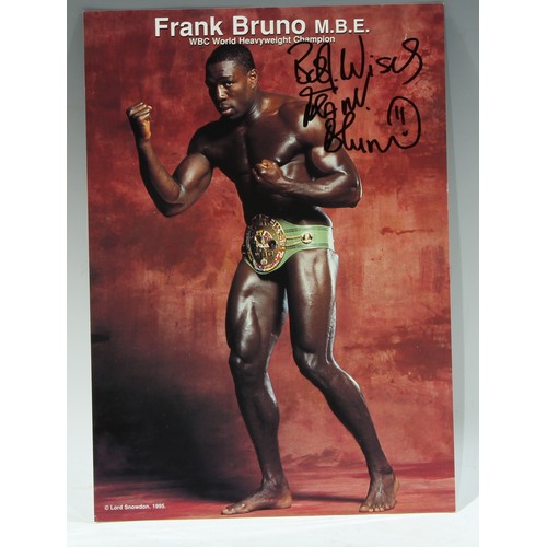 424 - Sport - Boxing - a Muhammad Ali vs Joe Frazier poster; a signed coloured photograph of Frank Bruno (... 