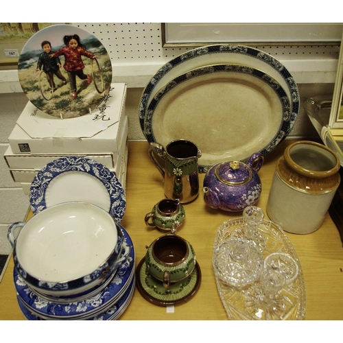 198 - Decorative Ceramics and Glass - blue and white Woods ware dishes, plates,etc; a Limoge teapot with M... 