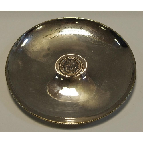 244 - A continental silver trinket dish marked 800 inset with a faux Swiss Canton 5 Shilling '1700' inscri... 