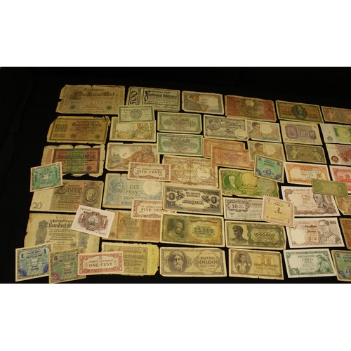 470 - Banknotes - a small collection of mainly well-used banknotes, 20th century, many WW2 issues, also in... 