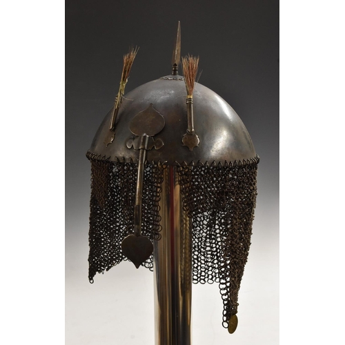 3096 - An Indo-Persian Kulah Khud helmet, the ogee crown decorated in koftgari with panels of Islamic scrip... 