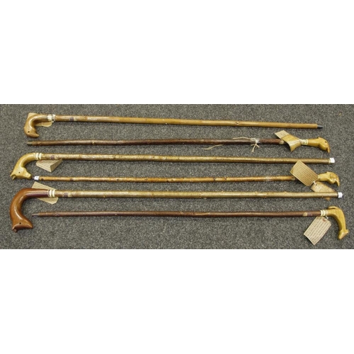 148 - Walking sticks - three pheasant, one fox, one horse and a mouse handled English hazel first quality ... 