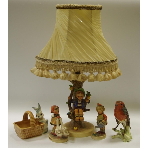 16 - Goebel - An M J Hummel figural table lamp as a boy sat amongst the apple tree, impressed 230 with pr... 