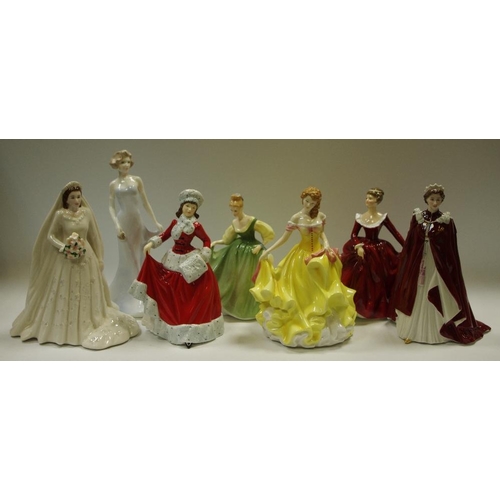 17 - Royal Doulton 'pretty ladies' series Summer HN5322;Fair Lady HN2193; Royal Worcester The Queens 80th... 