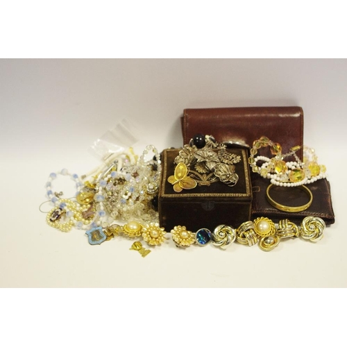 246 - Fashion jewellery - brooches; beads; box, etc