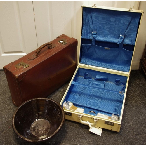 314 - A mid 20th century REV Robe white lady's travelling case; another brown leather; a Yorkshire Dales m... 