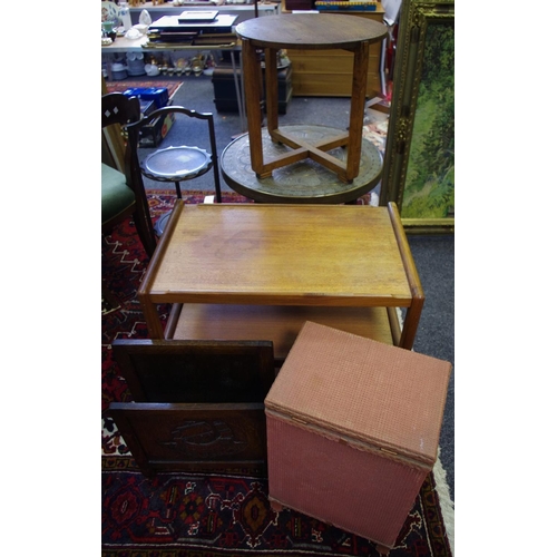 329 - A G Plan style teak 3-tier tea trolley; a three tier cake stand;an oak Canterbury; 1930's circular o... 