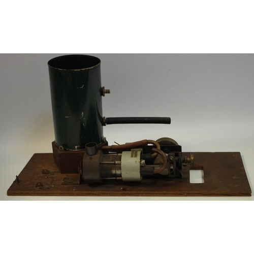 66 - Model steam engines - static marine - a sterling engine, green cylindrical tank, plinth based