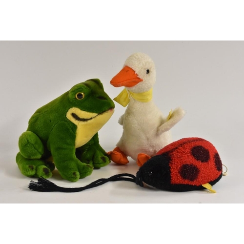 3074 - Steiff Animals - a seated large Frog, 5384/20, tag and button to rear foot;  others Gosling, button ... 