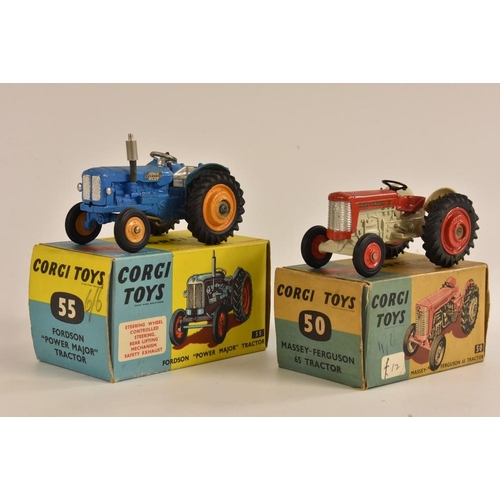 3245 - A Corgi Toys No. 55 Fordson Power Major tractor, blue body, orange hubs, original box with packing p... 