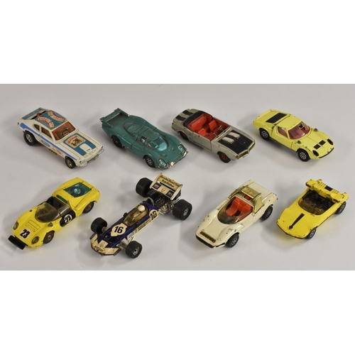 3253 - Corgi Toys - Santa pod Glowworm Dragster; Ferrari Dino Sport 208, yellow, Rn23;  Alfa Romeo P33 Pini... 