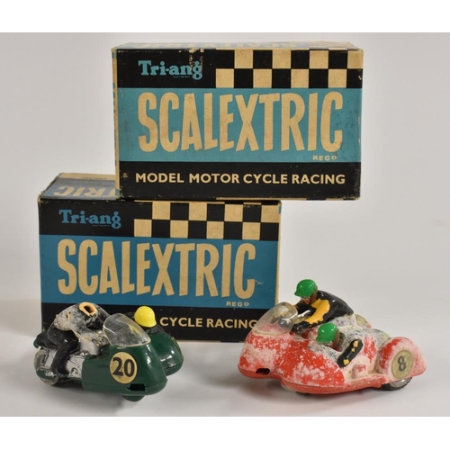 3261 - Scalextric - a pair of 1960s Typhoon MM/BI motorcycle and sidecar racing models, red and black Rn 8,... 