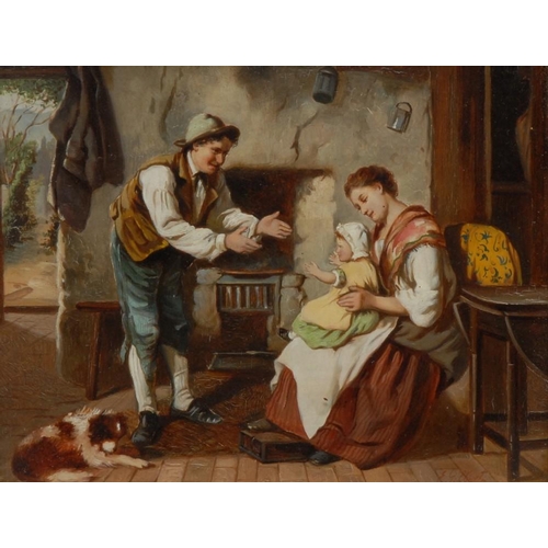 1094 - E. Gilbert (19th century)  A Happy Family  signed, oil on mahogany panel, 18cm x 23cm