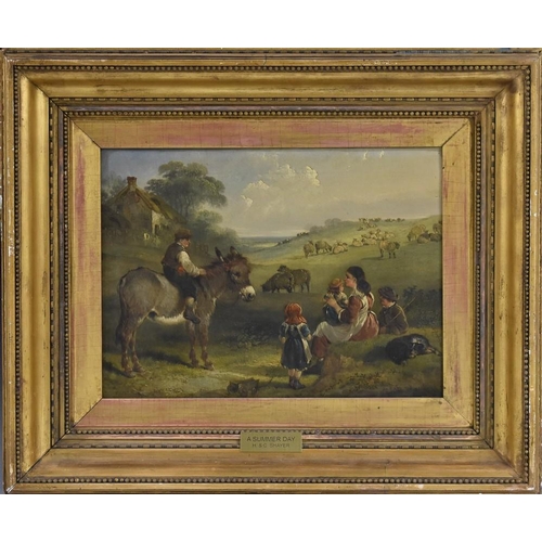 1097 - English School (19th century) A Summer Day titled plaque with attribution to H & C Shayer, oil on ca... 