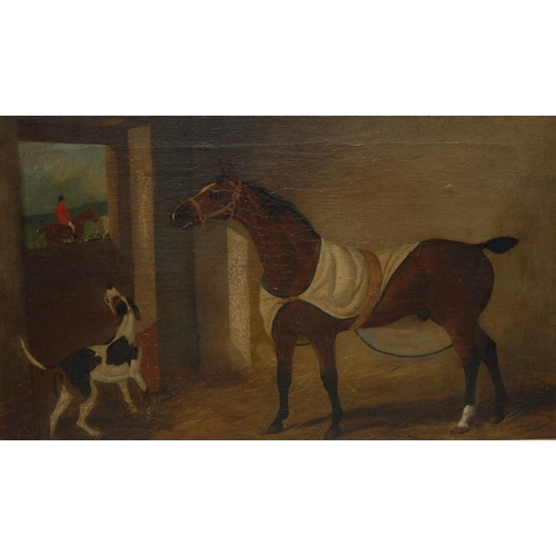 1101 - English School (early 19th century) Stable Interior, A Field Hunter and Foxhound, Huntsman and Hound... 