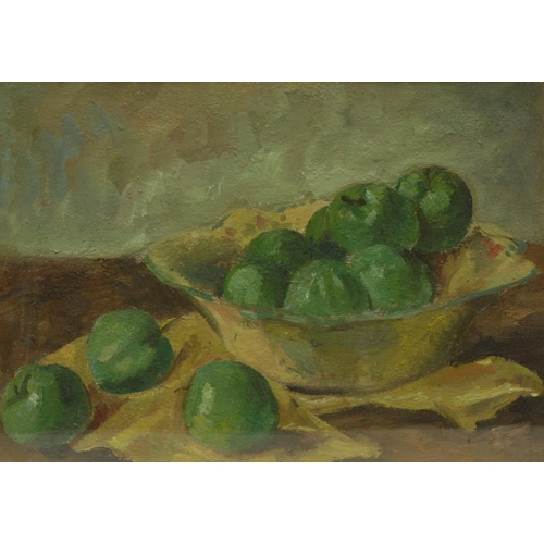 1106 - French Impressionist School (late 19th/early 20th century) Still Life, A Bowl of Green Apples  oil o... 