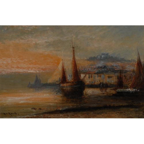 1121 - Montgomery Ansell (19th/20th Century) Moored Fishing Boat signed, 24.5cm x 36cm