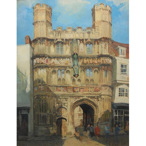 1122 - Peter K*fied Christchurch Gate, Canterbury Cathedral indistinctly signed, oil on canvas, 88cm x 67cm