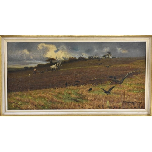 1123 - R W Radcliffe (19th century)  The Ploughing Team  signed, dated 1883, oil on canvas, 52cm x 106cm