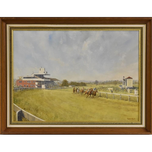 1126 - Stephen Maude (20th century) Wetherby Racecourse signed, dated 1983 and titled to verso, acrylic on ... 