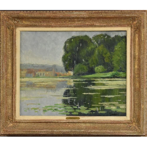 1128 - Victor Jamotte (Belgian Impressionist, late 19th/early 20th century) Village Reflections signed, oil... 