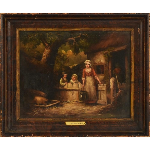 1131 - After George Morland A Pig's Dinner oil on mahogany panel, 28cm x 35cm