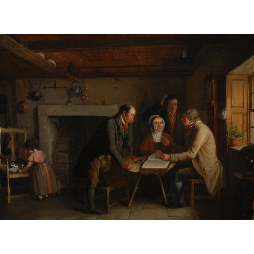 1134 - Attributed to Edward Bird of Bristol, RA (1772 - 1819)  The Family's Lesson  inscribed and attribute... 