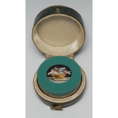 1146 - A 19th century Grand Tour micromosaic and specimen stone circular snuff box, the push-fitting cover ... 