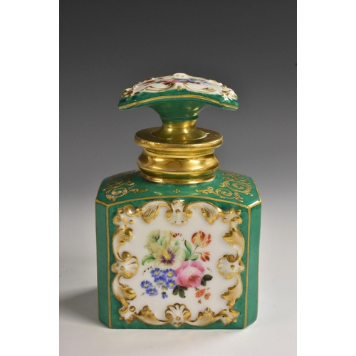 1168 - A large 19th century Continental porcelain canted square scent bottle, painted recto and verso with ... 