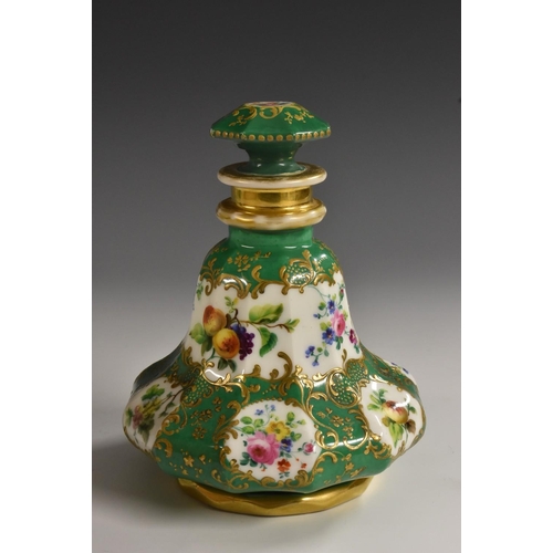 1169 - A large 19th century Continental porcelain panelled baluster scent bottle, colourfully painted in po... 