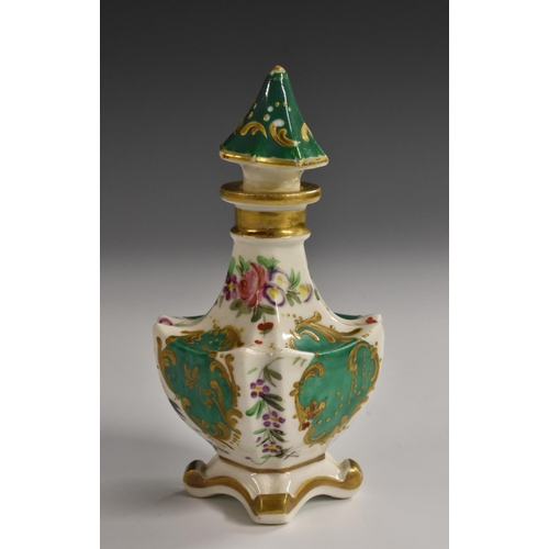 1172 - A 19th century French porcelain incurved square baluster scent bottle, decorated in the Sèvres style... 