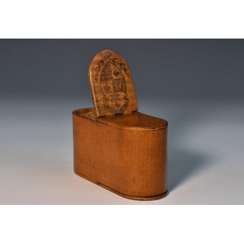 1179 - A George III Scottish armorial cedar penwork double-snuff box, the upper hinged cover picked out in ... 