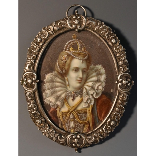 1186 - French Revivalist School (late 19th century), a portrait miniature, of Queen Elizabeth I, after the ... 