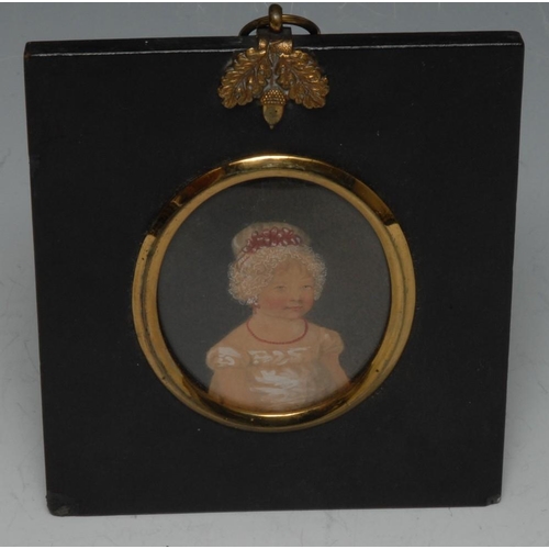 1190 - English School (early 19th century), a portrait miniature, of a young girl wearing a red coral neckl... 