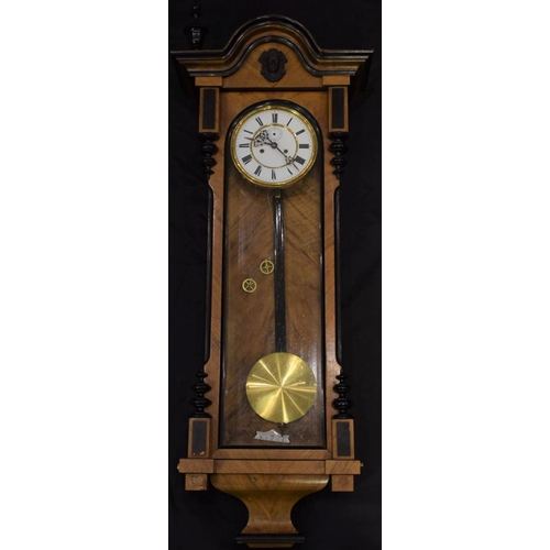 1205 - A 19th century walnut and ebonised Vienna regulator wall clock, 16cm enamel dial with Roman numerals... 