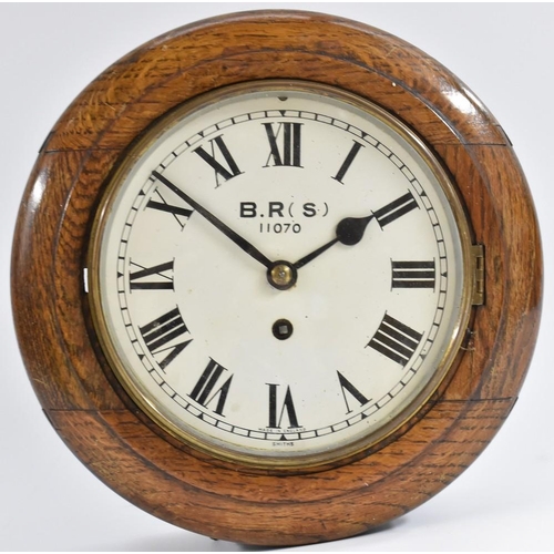 1209 - Railway Interest - an oak circular British Rail station timepiece, 19cm circular painted dial inscri... 