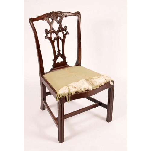 1210 - A George III Chippendale period mahogany side chair, shaped cresting rail, pierced splat carved with... 