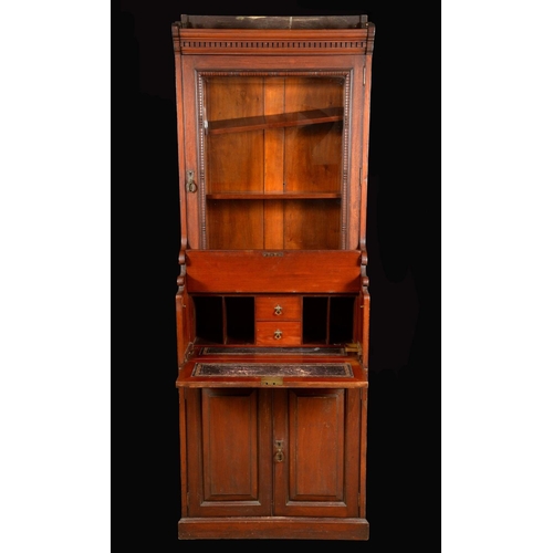 1218 - Maritime Furniture - a 19th century mahogany ship's cabin secretaire bookcase, dentil cornice above ... 