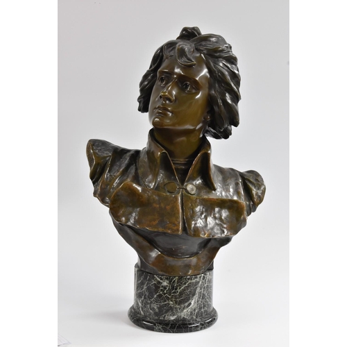 1221 - Luca Madrassi (1848 - 1919), after, a verdigris patinated bronze, Young Napoleon, signed in the maqu... 