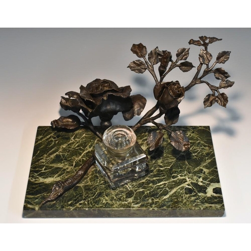 1222 - Louis Van Broeckel (1857 - 1944), an Art Nouveau dark patinated sculptural inkstand, as a rose branc... 