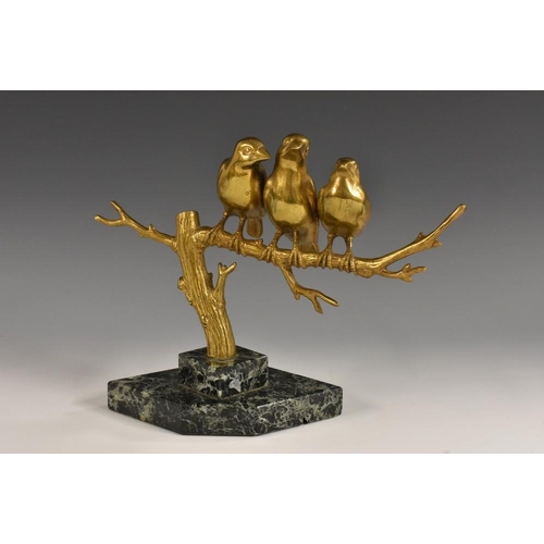 1223 - Julius Schmidt-Felling (1835 - 1920), after, a gilt bronze Art Deco group, of three birds on a branc... 