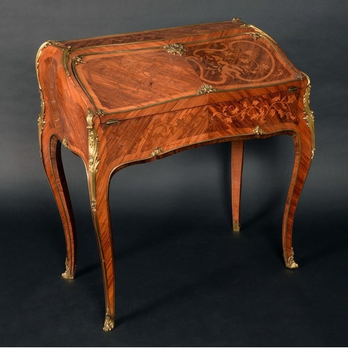 1225 - A 19th century Louis XV Revival ormolu mounted kingwood, rosewood and marquetry bombe shaped bureau ... 