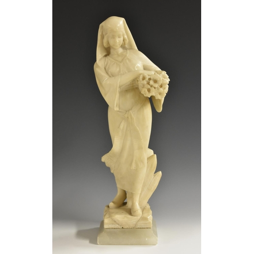 1233 - French School (19th century), an alabaster figure, Gathering Blooms, 40cm high overall