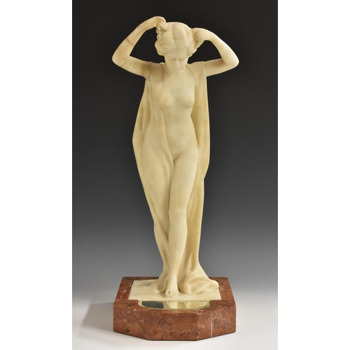 1238 - Ezio Trapassi (1871 - 1960), an Art Nouveau alabaster figure, A Reflection of Beauty, the scantily d... 