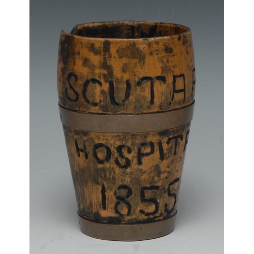 1239 - Crimea War, Florence Nightingale - a mid-19th century bowed cylindrical beaker, naively carved in re... 