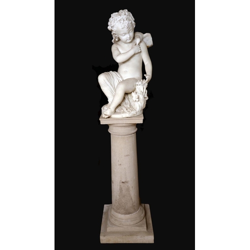 1241 - Continental School (19th century), a Carrara marble, Nothing To Fear, 71cm high, associated pedestal... 