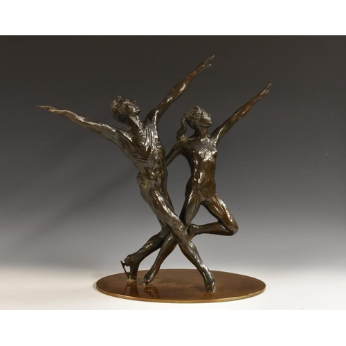 1251 - Anita Lafford, a brown patinated bronze, Jayne Torvill & Christopher Dean, signed in the maquette, n... 