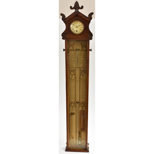 1252 - An unusual Victorian oak combination Admiral Fitzroy's storm stick barometer and timepiece, paper re... 