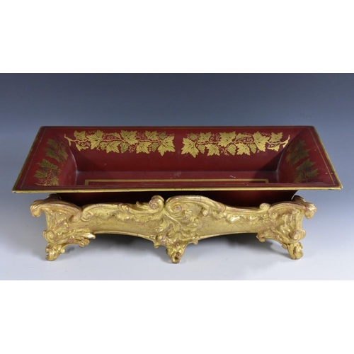 1320 - A 19th century giltwood and gesso table trough, carved and moulded with scrolling acanthus, the tole... 