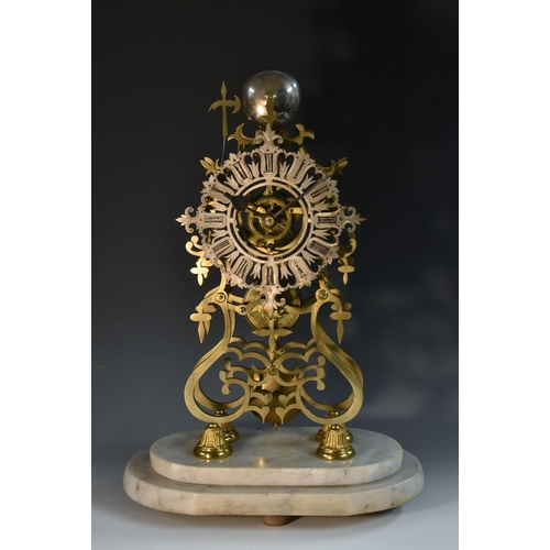 1340 - A Victorian skeleton clock, 18.5cm diam silvered Gothic dial inscribed with Roman numerals, fusee mo... 